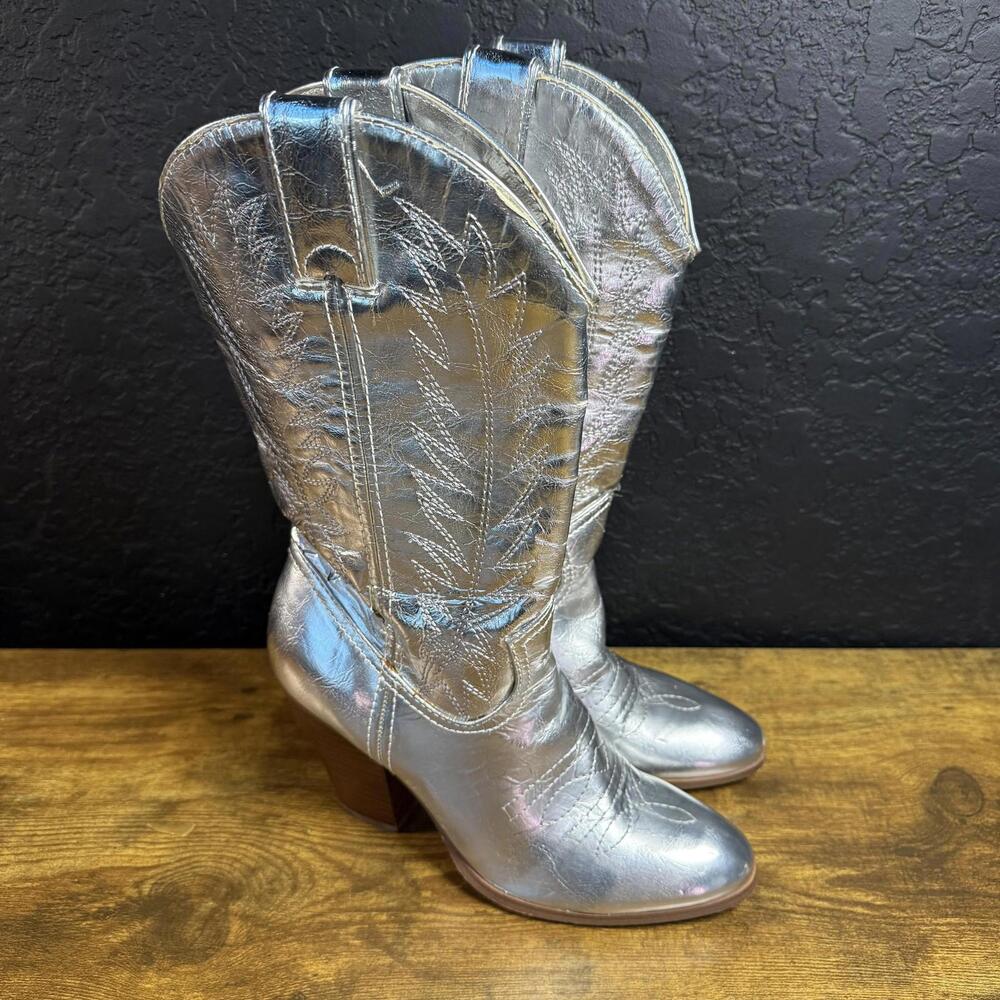 Miranda Lambert Cowboy Silver Faux Leather Western Boots Womens 7M